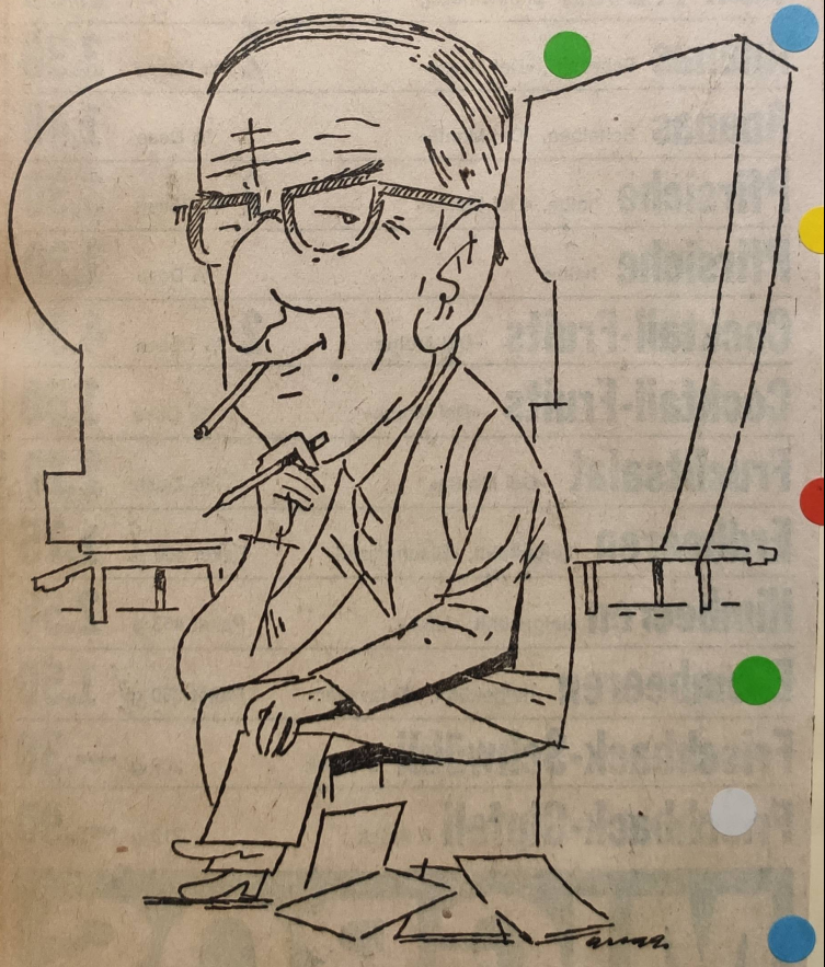 Ein Karikatur von 1968 von Fritz Grogg für Bolo zu dessen 70stem, welche Grogg 10 Jahre nach der Karikatur auf dem CD-Cover gemalt hat.