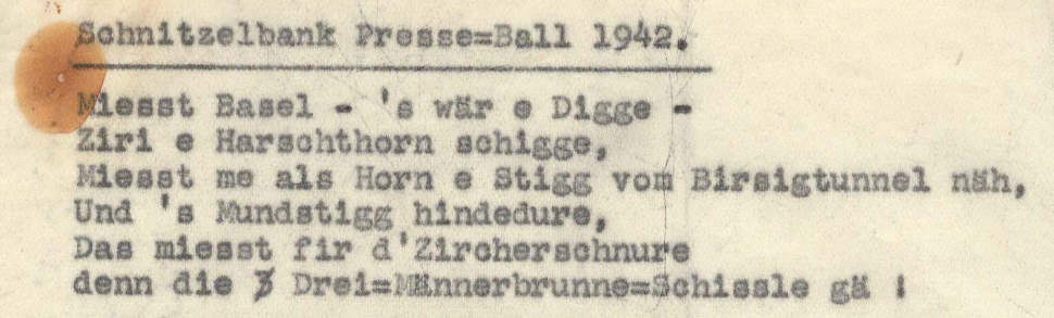 Schnitzelbank Presseball 1. Vers