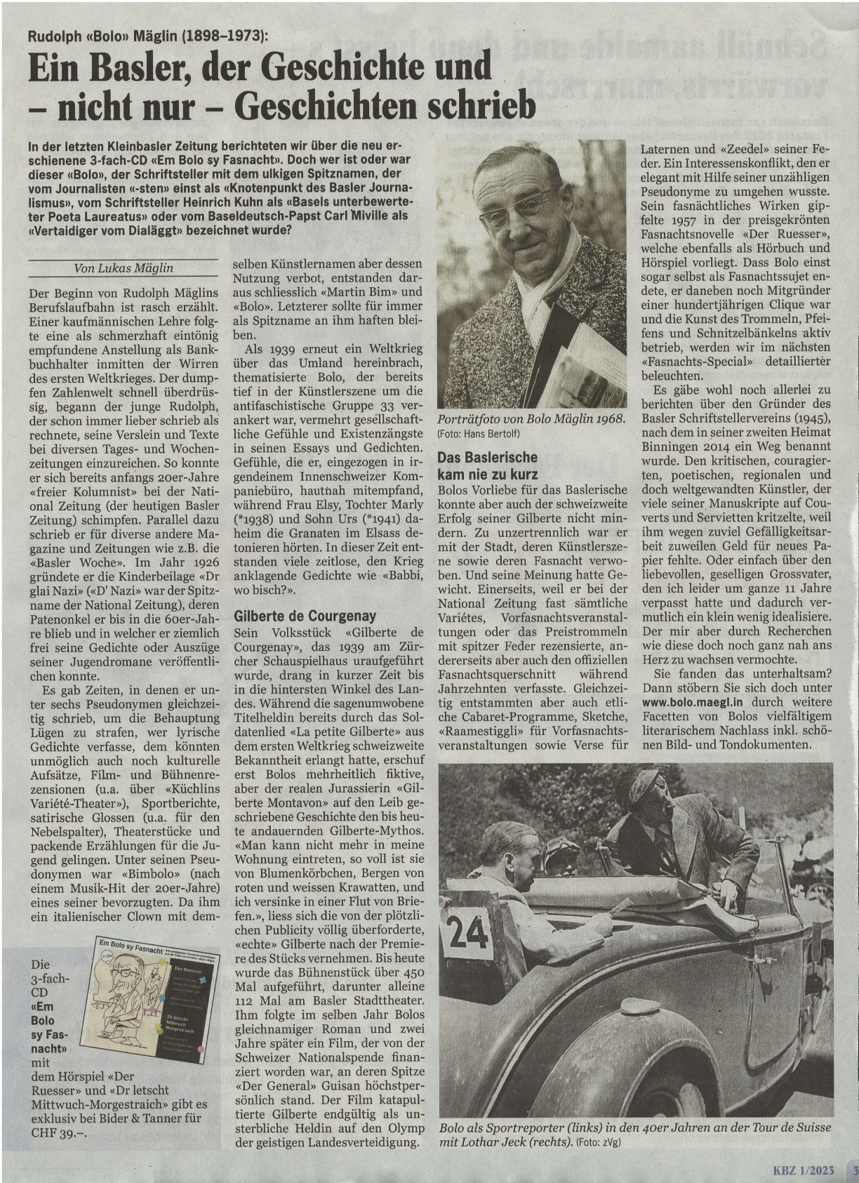 Bolo in der Kleinbaslerzeitung Nr. 1/12  23. Jan 2023, S. 32